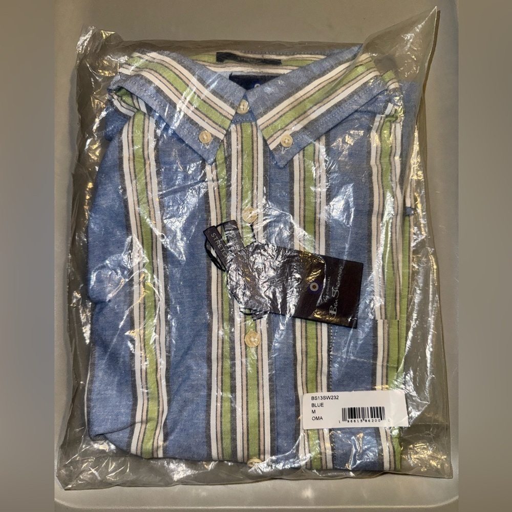NWT Ben Sherman Mens Short Sleeve Button Up Striped Shirt Size Medium - Picture 2 of 8